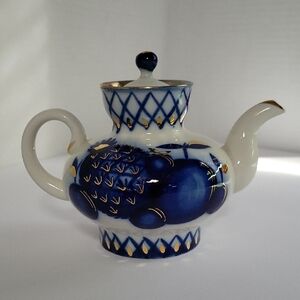 Artistic Blue and Gold Ceramic Teapot